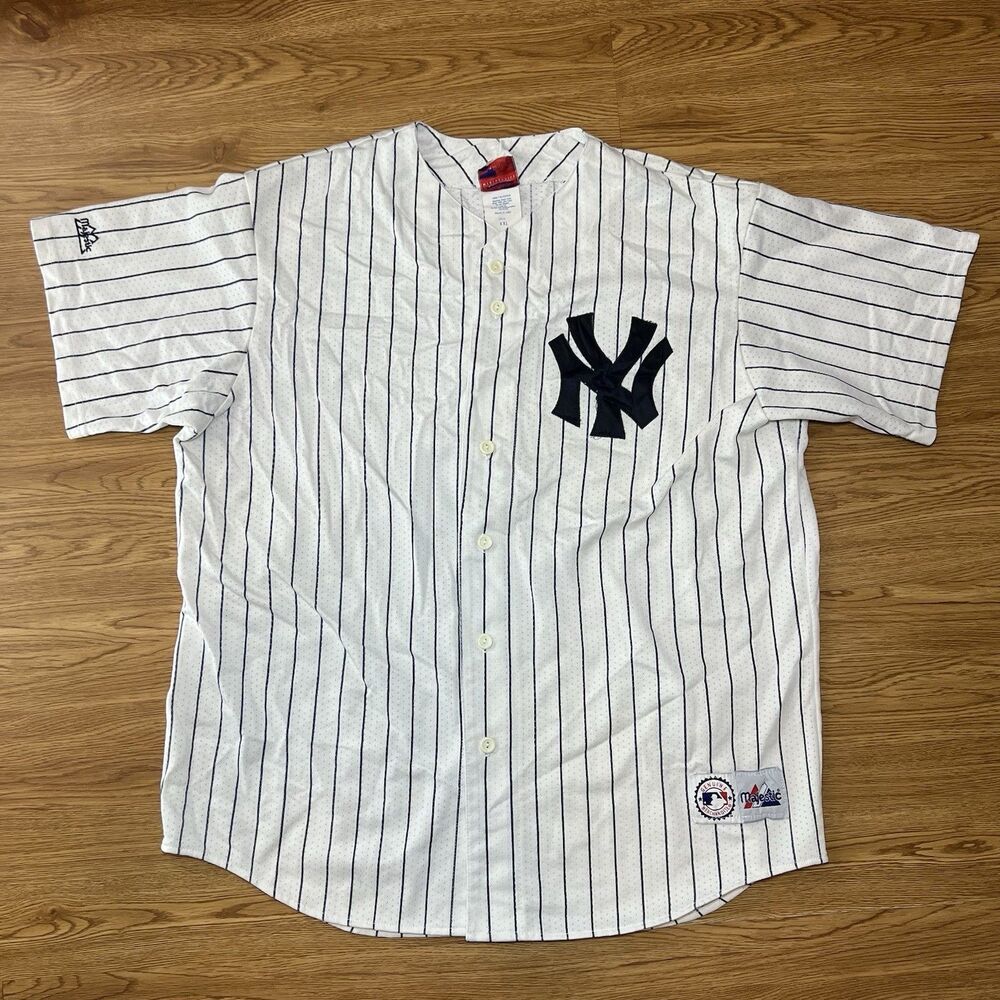 VTG Majestic New York Yankees Pinstripe Baseball Mesh Jersey Y2K 90's Sz 2XL USA